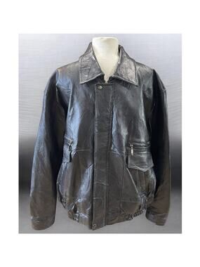 Leather Works Black Patchwork Leather Jacket Point Collar Men's Sz-XL (Tag 3XL)